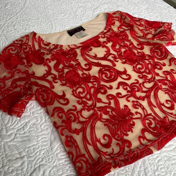 Hot Miami Styles Mesh Embroidered Crop Top - Picture 4 of 6